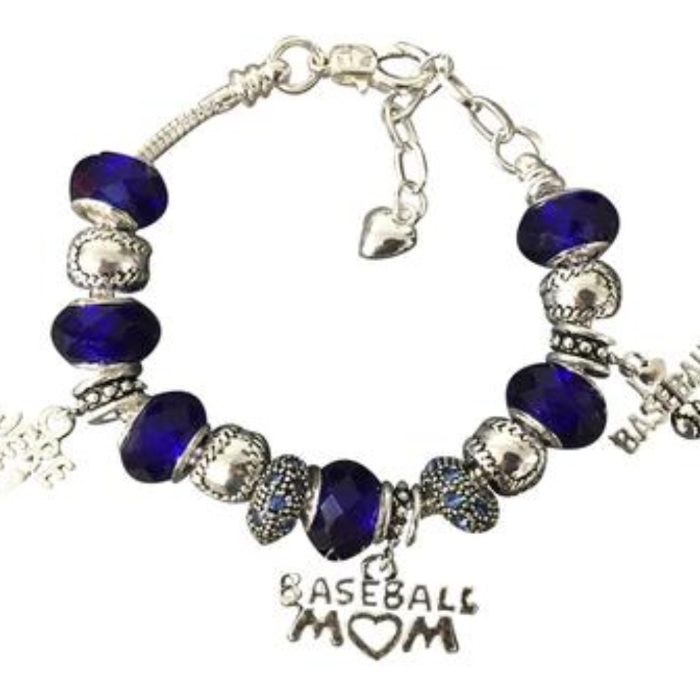 Baseball Mom Beaded Bracelet - Blue